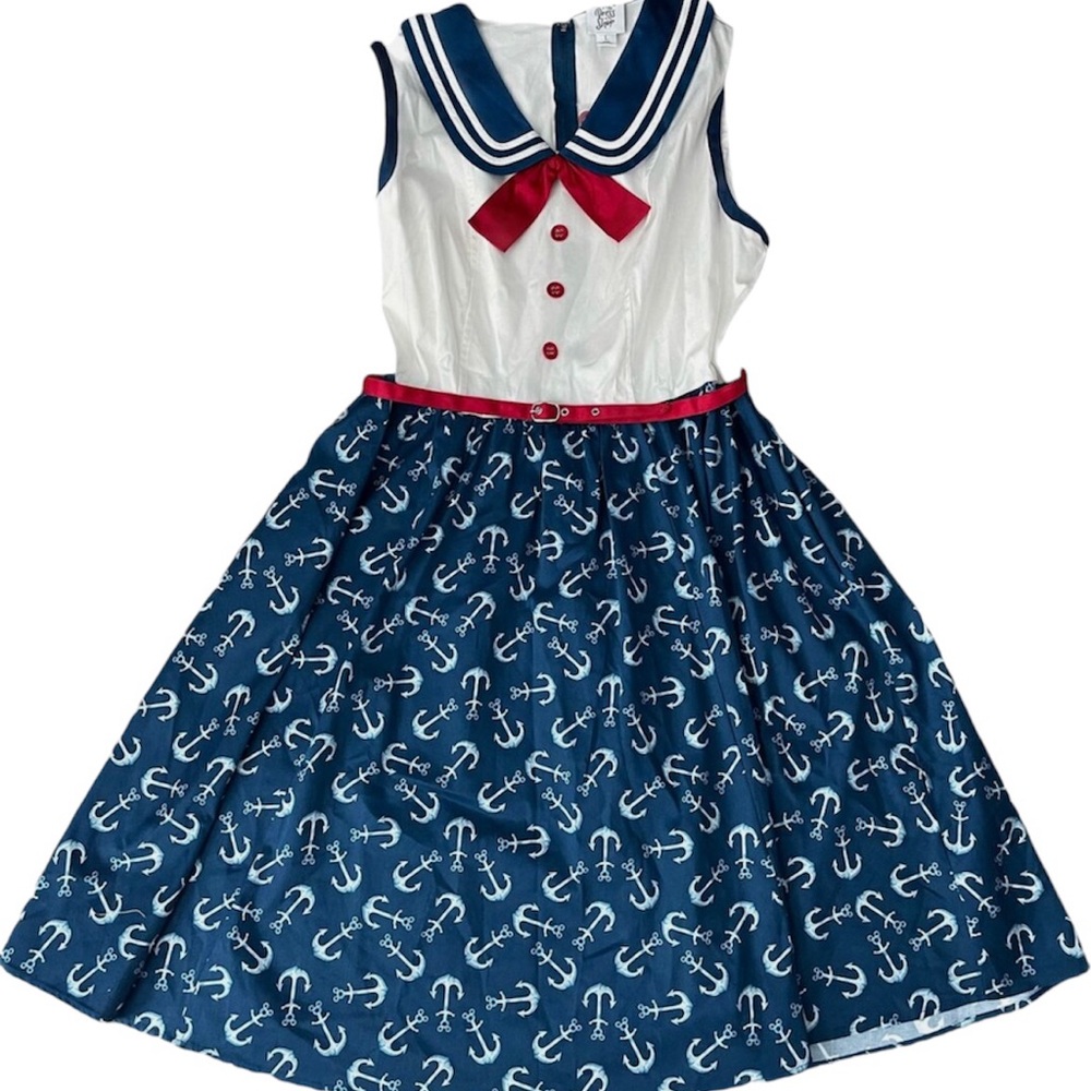 Kids Disney Cruise Line Anchor Sailor Sleeveless Dress with Belt